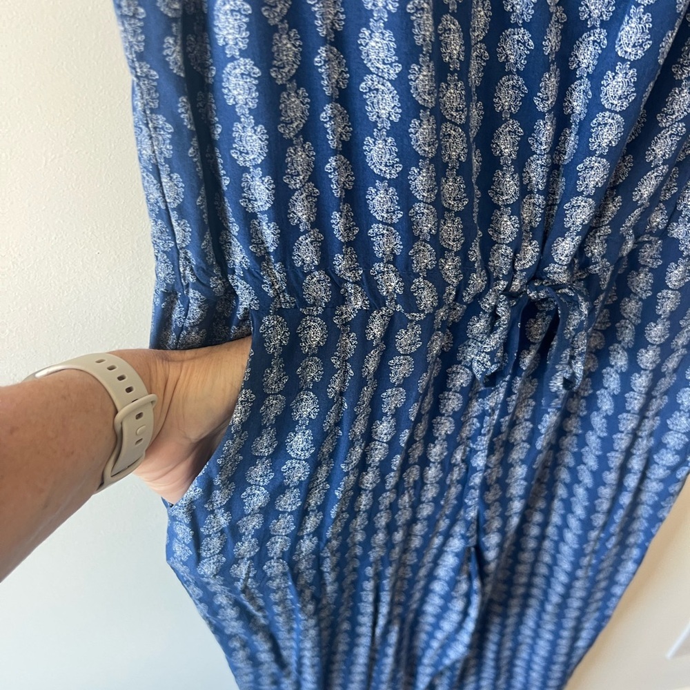 Chaps by Ralph Lauren Blue Summer Sleeveless Jumpsuit Size M Pockets - Picture 5 of 9